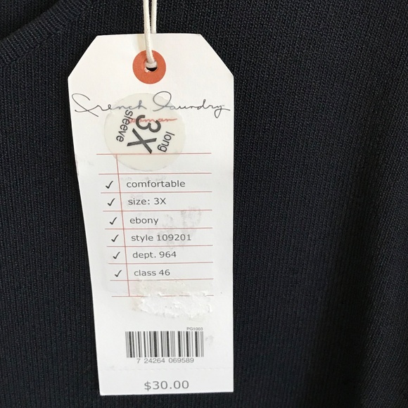 FRENCH LAUNDRY Ribbed Knit Sweater Lightweight Top Black Women’s Plus Size 3X - Picture 8 of 16